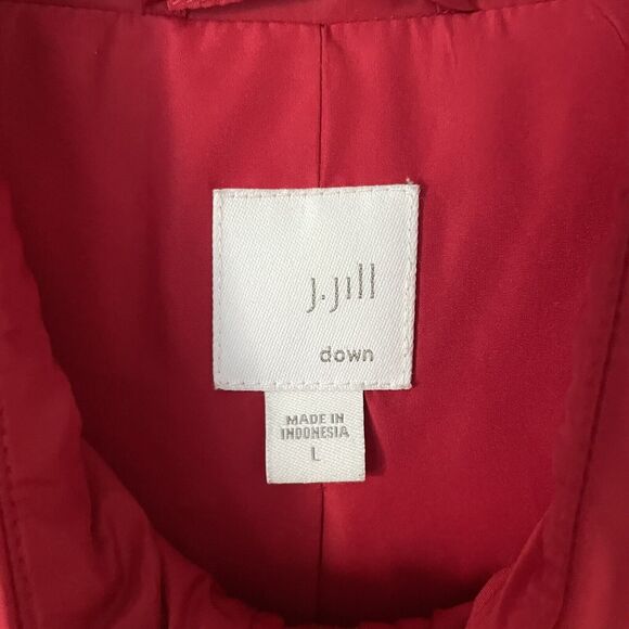 J. Jill Size L Red Down Filled Full Zip Quilted Vest Side Buttons - Picture 3 of 6